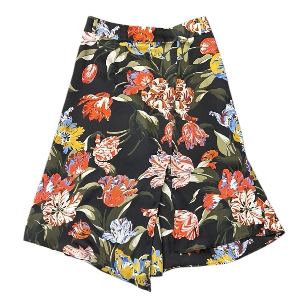 Zara Tropical Floral Patterned Asymmetrical Hem Side Zip Midi Skirt Size Medium - Picture 3 of 10